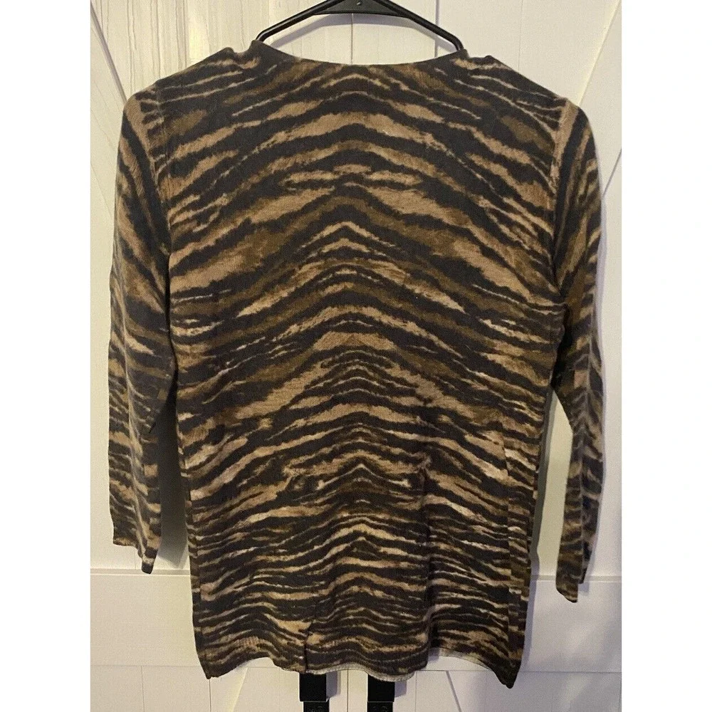 Talbots Sweater Womens Size S Small Animal Print Zebra 100% Cashmere Brown black